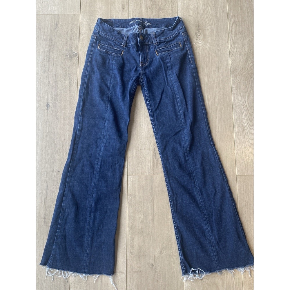 American Eagle Jeans Womens‎ Sz 4 Hipster Flared Stretch Denim Distressed